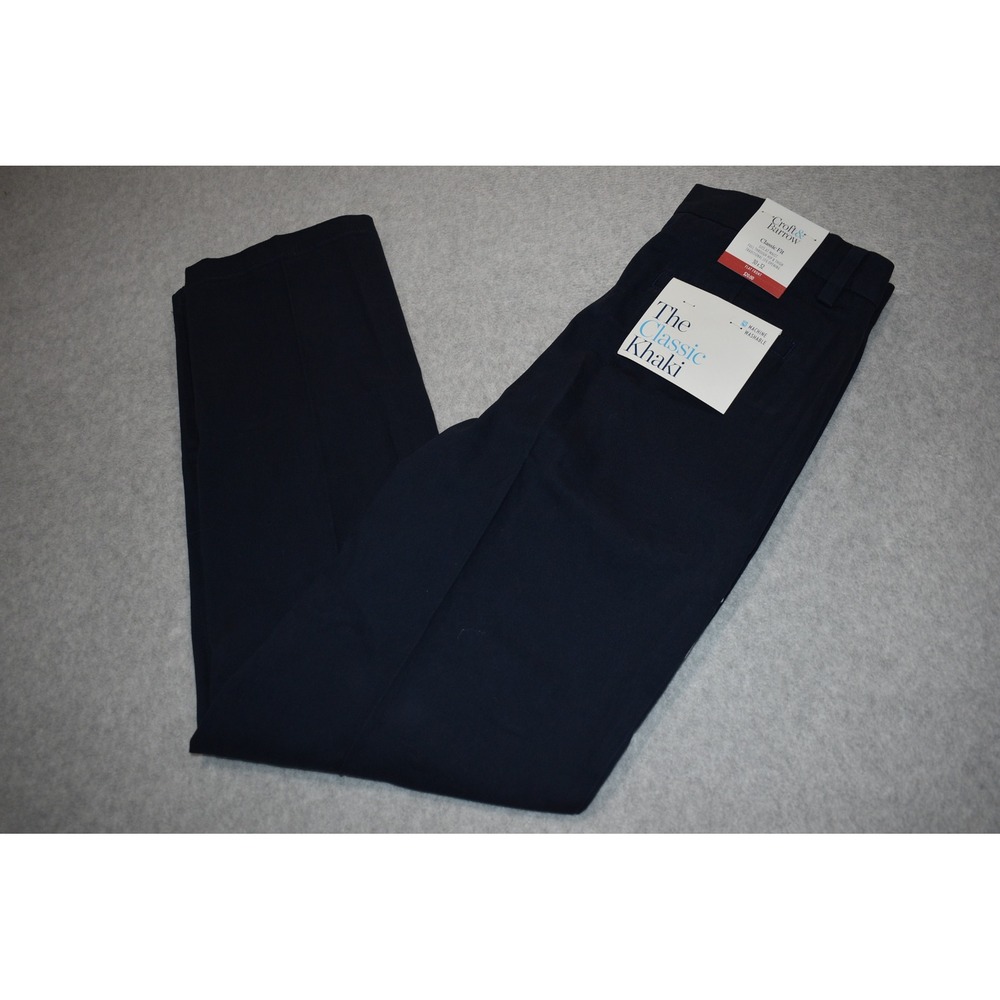 Croft & Barrow Khaki Pants Mens 30x32 Navy Blue Classic Fit Flat Cotton NEW